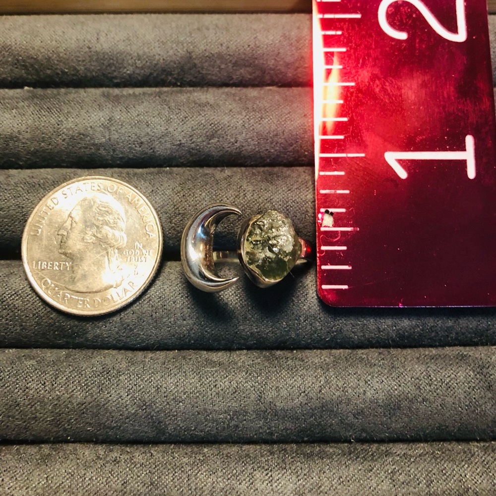 Genuine moldavite sterling silver ring.